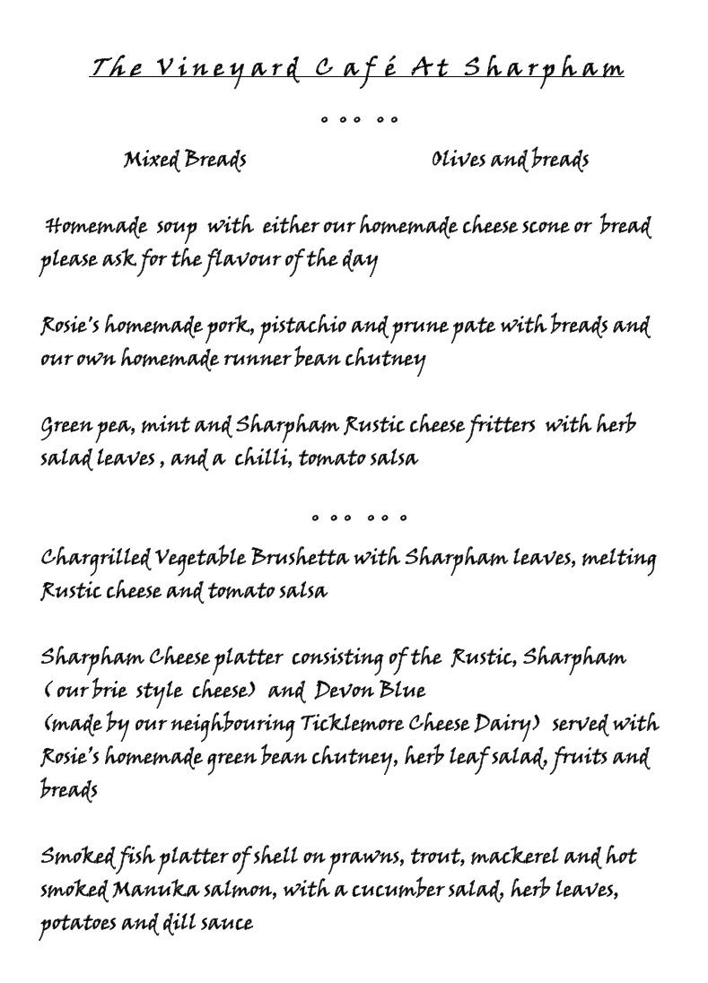 Vineyard Cafe menu