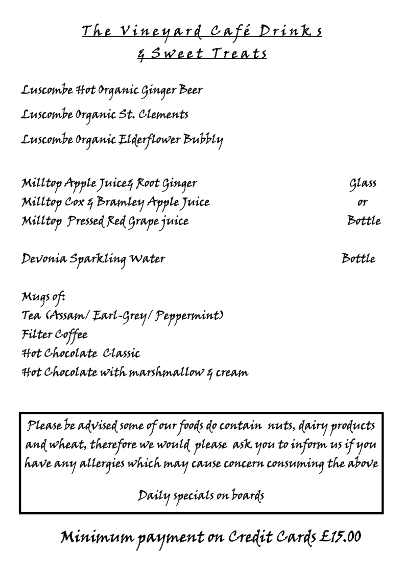 Vineyard Cafe menu